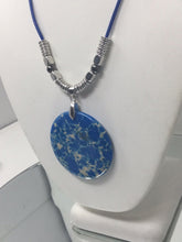 Tranquil Elegance: Blue Jasper Agate Pendant on Genuine Leather with Silver Accents