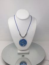 Tranquil Elegance: Blue Jasper Agate Pendant on Genuine Leather with Silver Accents