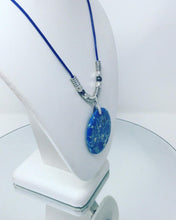 Tranquil Elegance: Blue Jasper Agate Pendant on Genuine Leather with Silver Accents