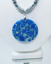 Tranquil Elegance: Blue Jasper Agate Pendant on Genuine Leather with Silver Accents