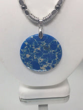 Tranquil Elegance: Blue Jasper Agate Pendant on Genuine Leather with Silver Accents