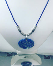 Tranquil Elegance: Blue Jasper Agate Pendant on Genuine Leather with Silver Accents